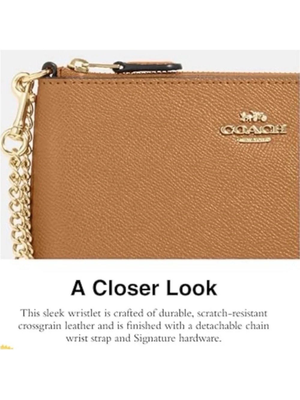 🆕-Coach- Crossgrain Leather Wristlet w/Chain. NWT